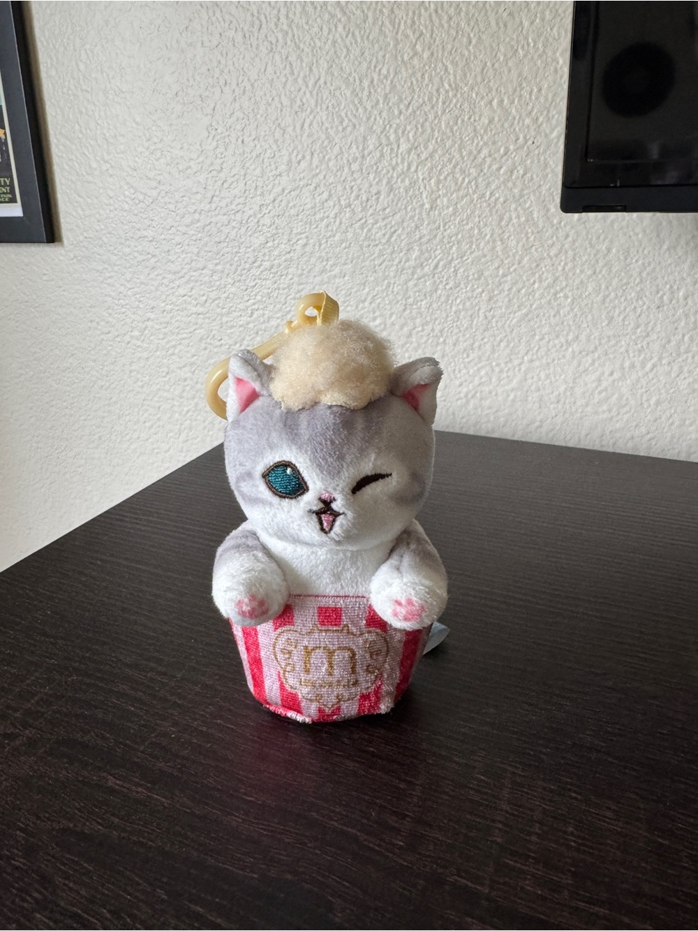 Miniso Mofusand Cat Plush Keychain with Pink Cup
